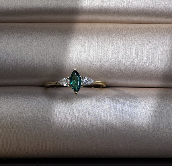 Marquise Emerald Green Trilogy Ring
