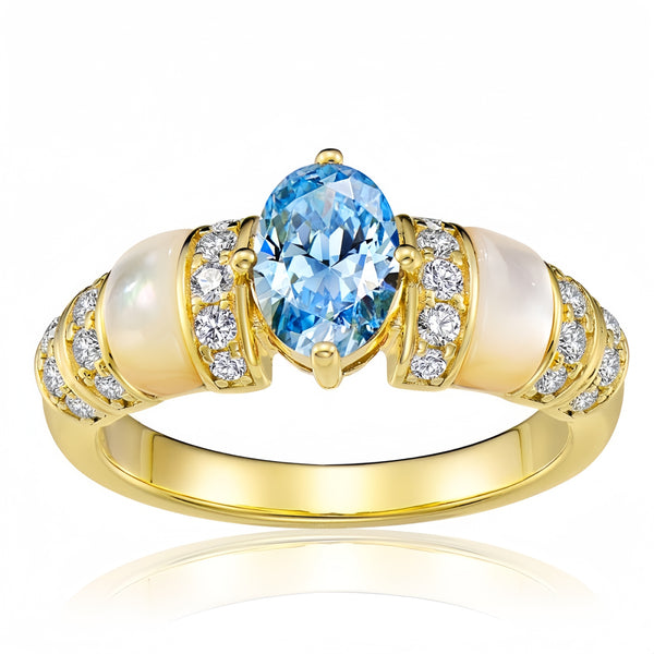 Natural Mother of Pearl & Paraiba Tourmaline Diamond Ring