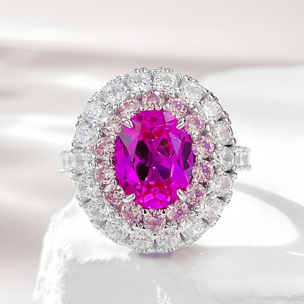 2.0 Carat Oval Pink Rubellite Tourmaline & Diamond Halo Ring