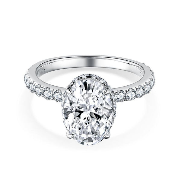 Oval Cut Double Hidden Halo And Pave Moissanite Engagement Ring