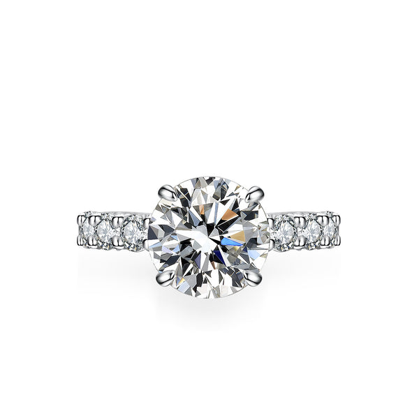 3.00 Ct Round Cut 3 Sided Pave Moissanite Engagement Ring