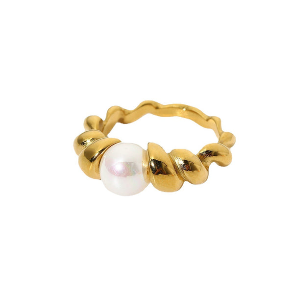 18k Gold Plated Twist Band Pearl Ring