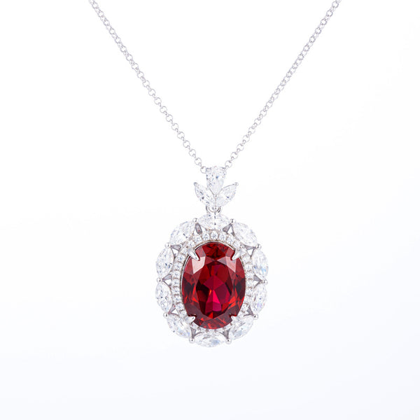 Oval Ruby and Diamond Halo Pendant
